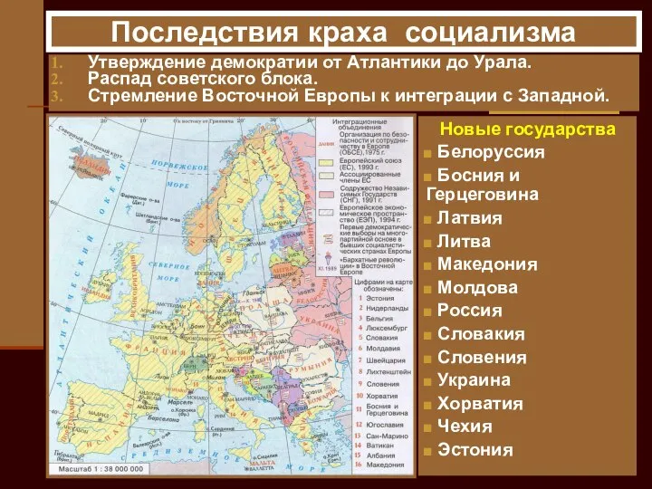 Последствия краха социализма Утверждение демократии от Атлантики до Урала. Распад советского