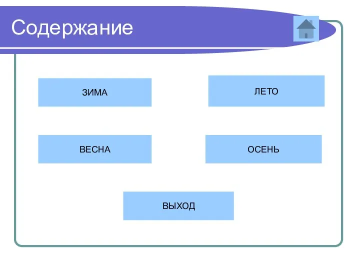 Содержание ЗИМА ВЕСНА ЛЕТО ОСЕНЬ ВЫХОД