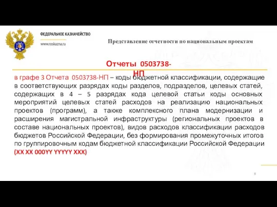 Представление отчетности по национальным проектам в графе 3 Отчета 0503738-НП –