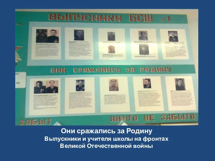 Они сражались за Родину Выпускники и учителя школы на фронтах Великой Отечественной войны