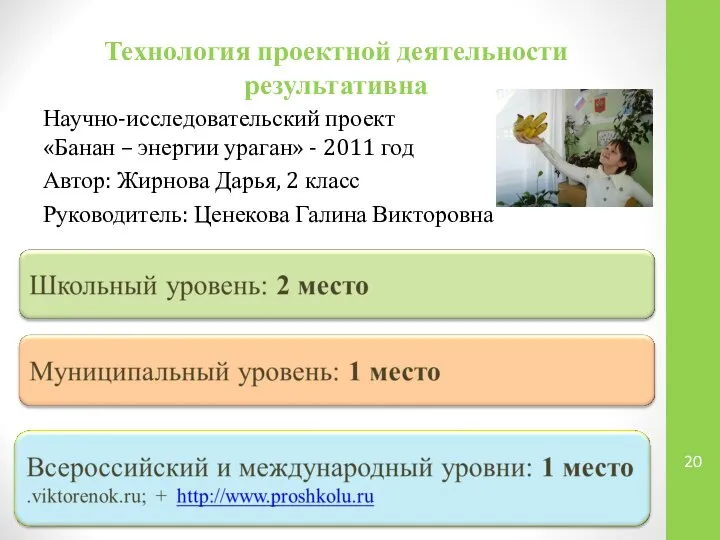 Технология проектной деятельности результативна Научно-исследовательский проект «Банан – энергии ураган» -