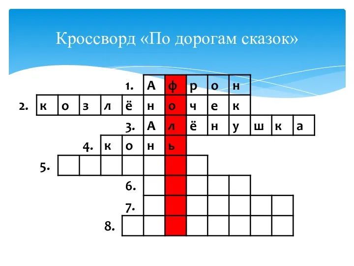 Кроссворд «По дорогам сказок»