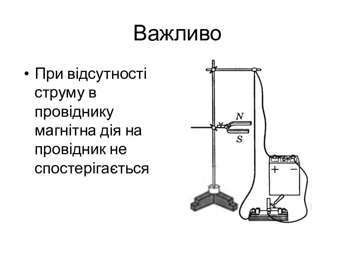 Важливо При відсутності струму в провіднику магнітна дія на провідник не спостерігається