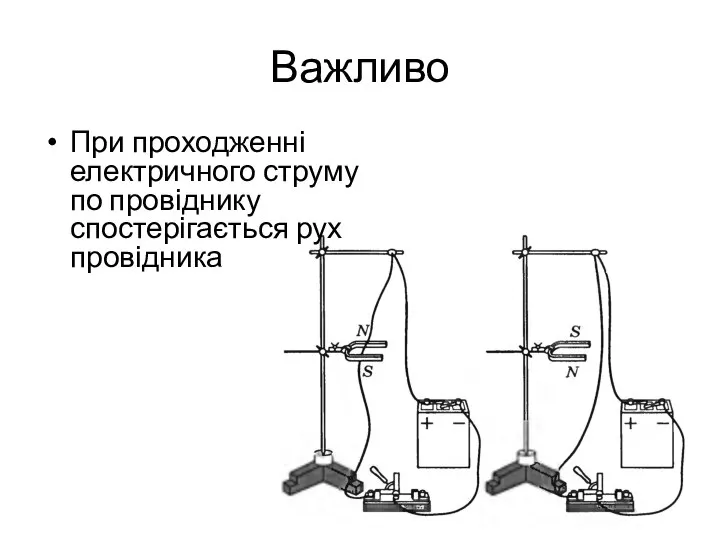 Важливо При проходженні електричного струму по провіднику спостерігається рух провідника