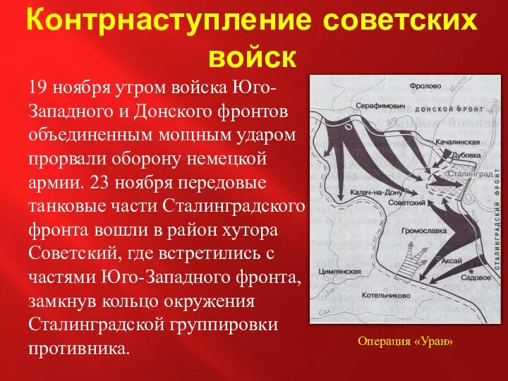 Контрнаступление советских войск 19 ноября утром войска Юго-Западного и Донского фронтов