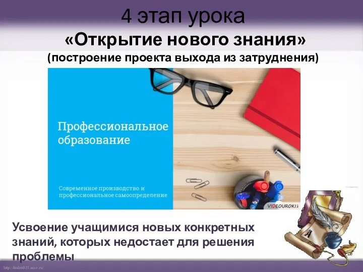 4 этап урока «Открытие нового знания» (построение проекта выхода из затруднения)