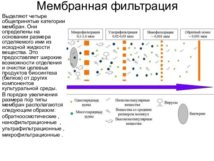 Мембранная фильтрация Выделяют четыре общепринятые категории мембран. Они определены на основании