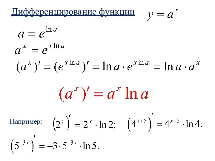 Дифференцирование функции Например: