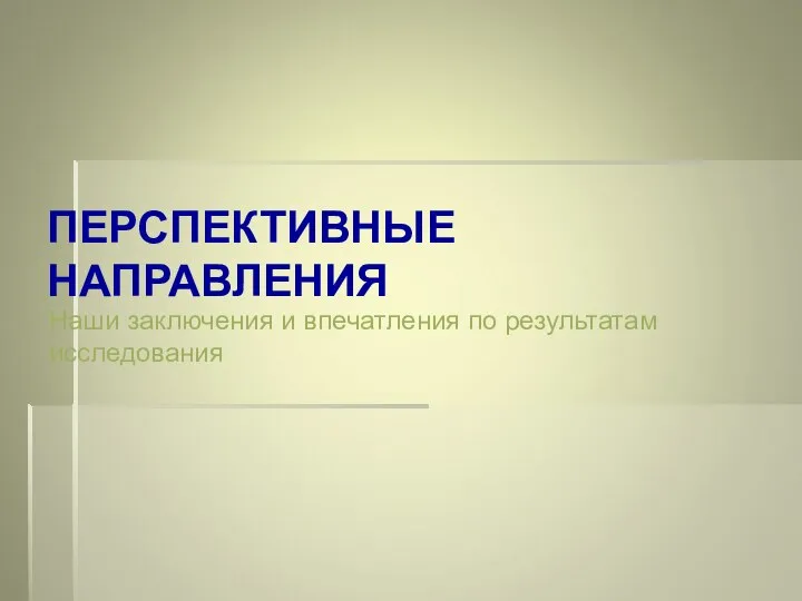 ПЕРСПЕКТИВНЫЕ НАПРАВЛЕНИЯ Наши заключения и впечатления по результатам исследования