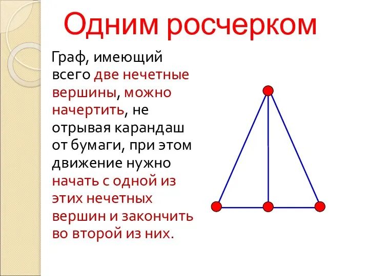 Одним росчерком Граф, имеющий всего две нечетные вершины, можно начертить, не