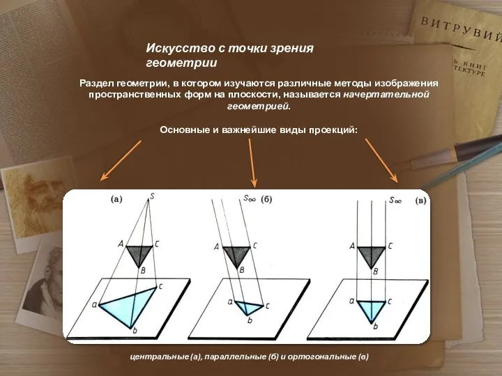 Искусство с точки зрения геометрии Раздел геометрии, в котором изучаются различные