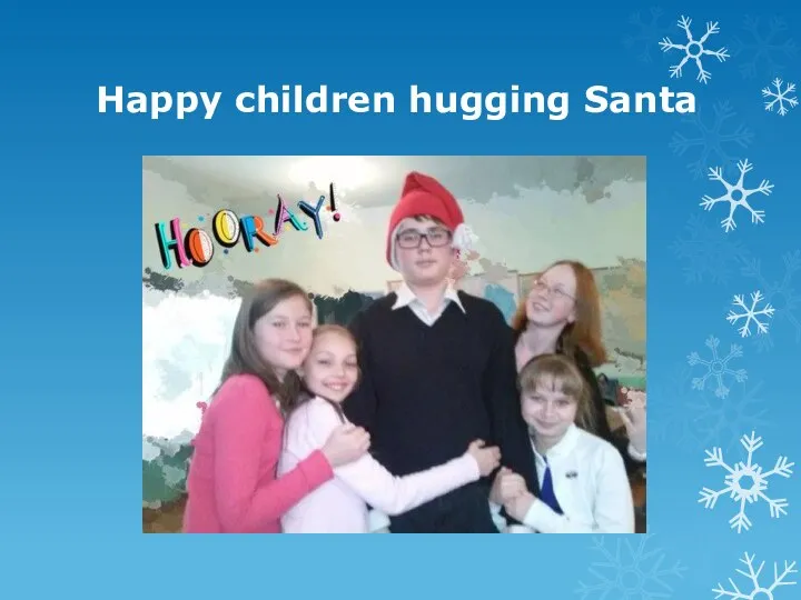 Happy children hugging Santa