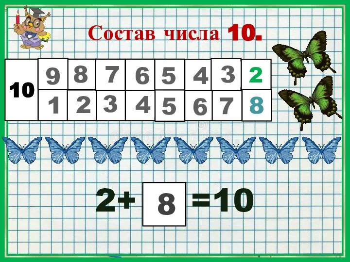 Состав числа 10. 2+ =10 10 1 8 2 9 7