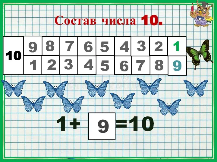 Состав числа 10. 1+ =10 10 1 8 2 9 7