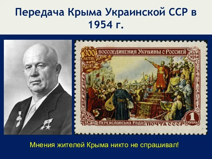 Передача Крыма Украинской ССР в 1954 г. Мнения жителей Крыма никто не спрашивал!