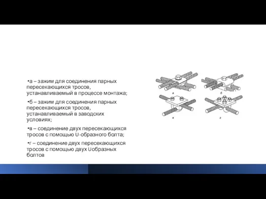 а – зажим для соединения парных пересекающихся тросов, устанавливаемый в процессе