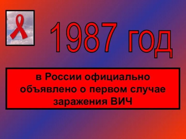 1987 год в России официально объявлено о первом случае заражения ВИЧ