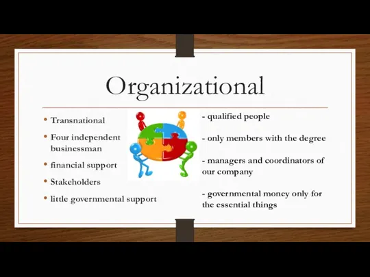 Organizational Transnational Four independent businessman financial support Stakeholders little governmental support