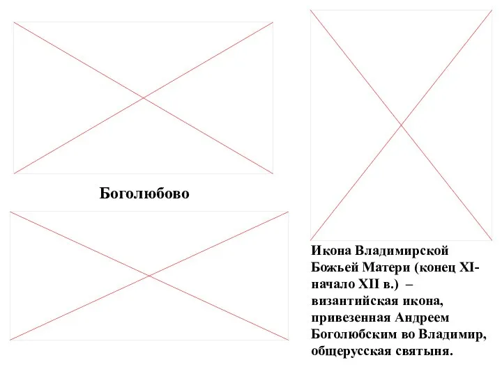 Боголюбово Икона Владимирской Божьей Матери (конец XI- начало XII в.) –