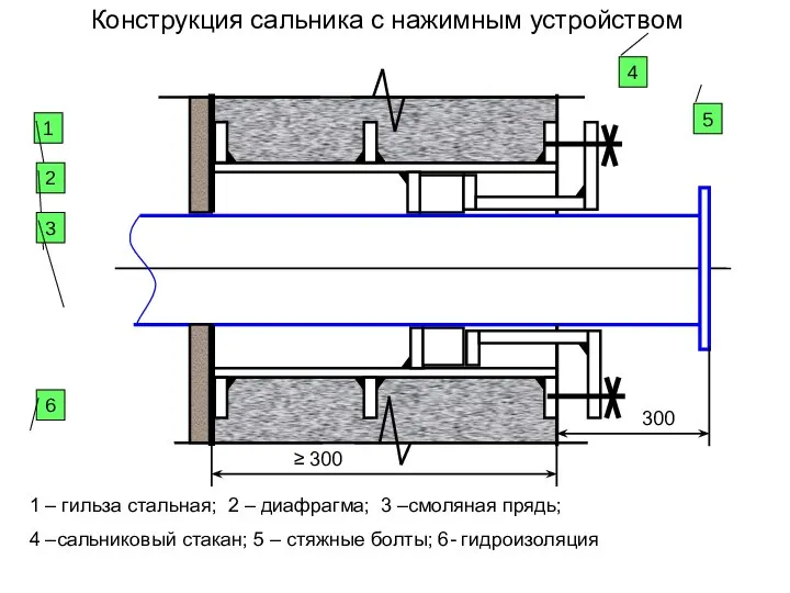 Конструкция сальника с нажимным устройством 1 2 3 4 1 –