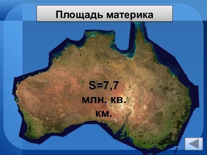 Площадь материка S=7,7 млн. кв.км.