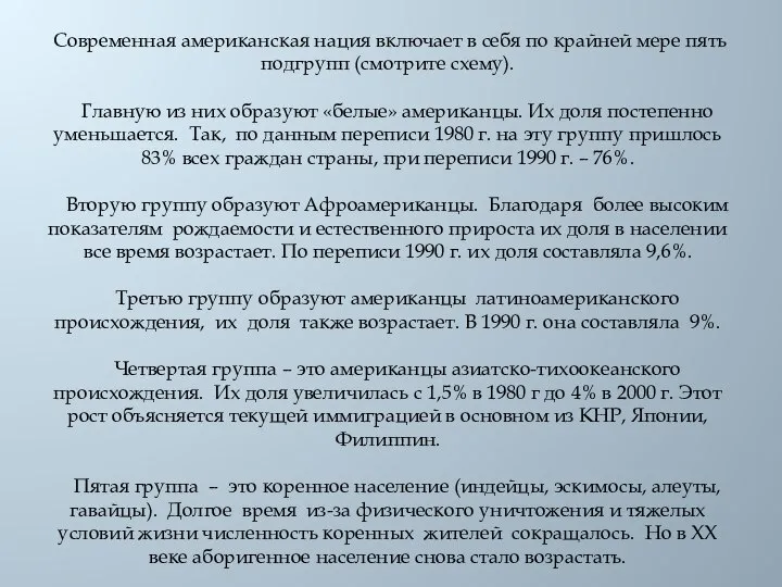 Современная американская нация включает в себя по крайней мере пять подгрупп