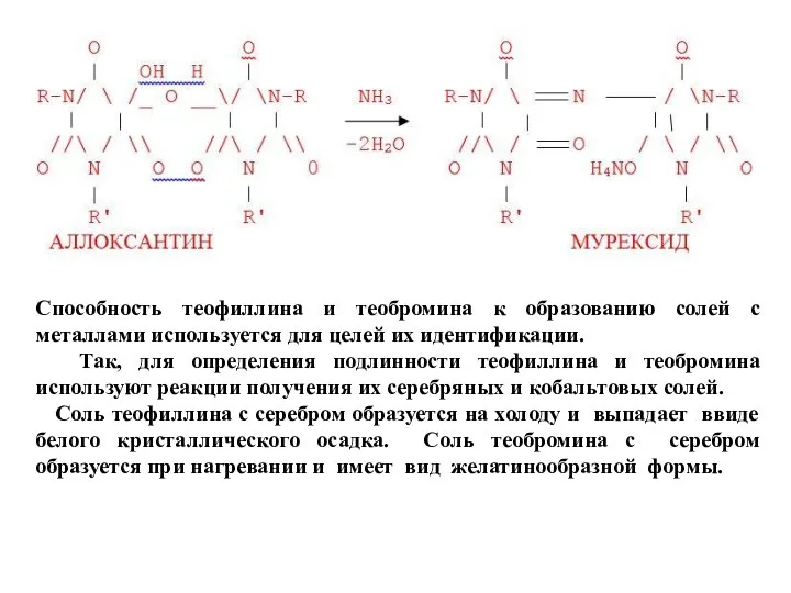 Способность теофиллина и теобромина к образованию солей с металлами используется для