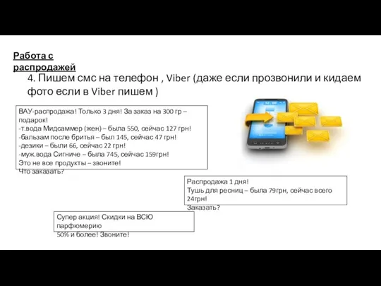 Работа с распродажей 4. Пишем смс на телефон , Viber (даже