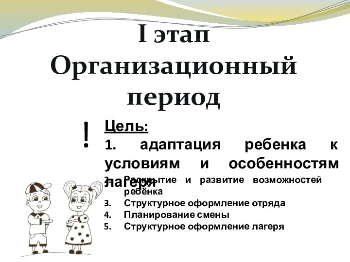 І этап Организационный период Раскрытие и развитие возможностей ребёнка Структурное оформление