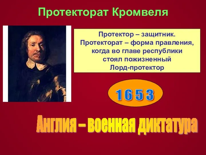 Протекторат Кромвеля Протектор – защитник. Протекторат – форма правления, когда во