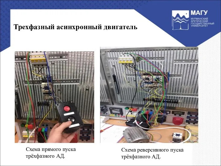 Трехфазный асинхронный двигатель Схема прямого пуска трёхфазного АД. Схема реверсивного пуска трёхфазного АД.