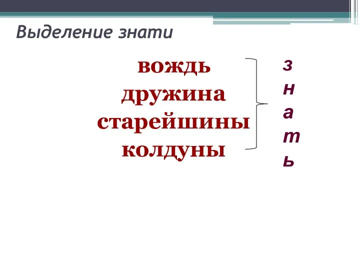 Выделение знати вождь дружина старейшины колдуны знать