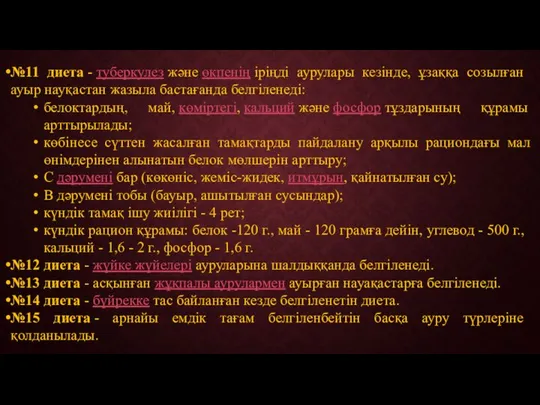 №11 диета - туберкулез және өкпенің іріңді аурулары кезінде, ұзаққа созылған