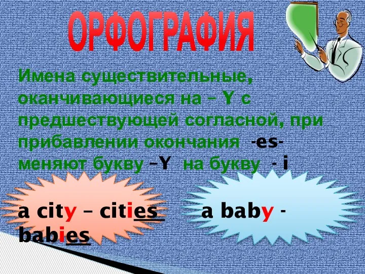 Имена существительные, оканчивающиеся на – Y с предшествующей согласной, при прибавлении