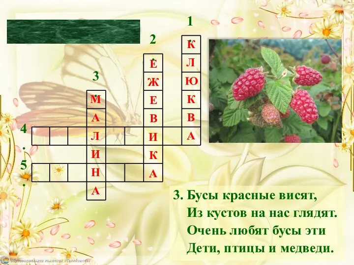 3. Бусы красные висят, Из кустов на нас глядят. Очень любят