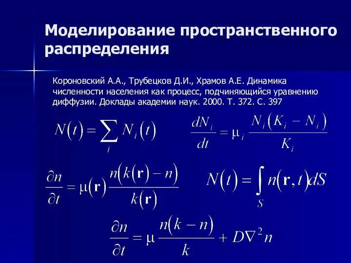 Моделирование пространственного распределения Короновский А.А., Трубецков Д.И., Храмов А.Е. Динамика численности