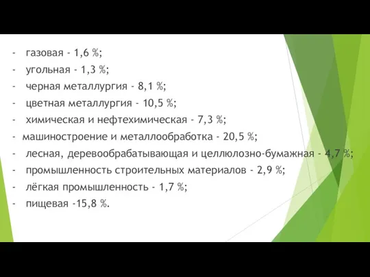 - газовая - 1,6 %; - угольная - 1,3 %; -