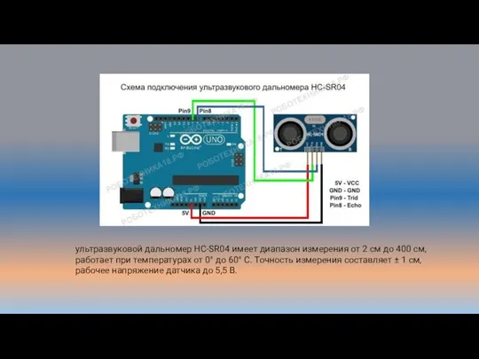 ультразвуковой дальномер HC-SR04 имеет диапазон измерения от 2 см до 400