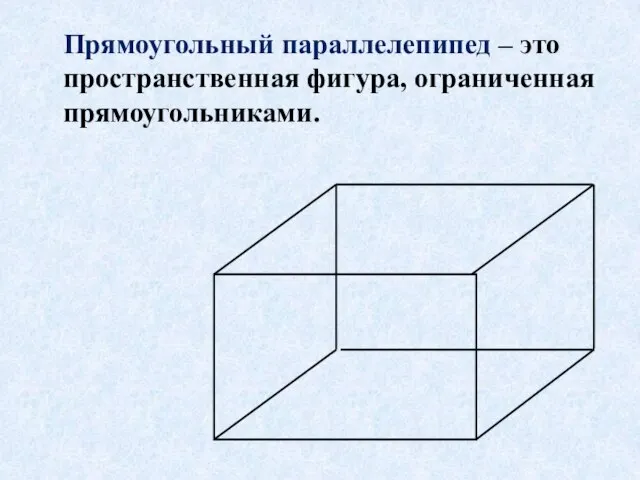 Прямоугольный параллелепипед – это пространственная фигура, ограниченная прямоугольниками.