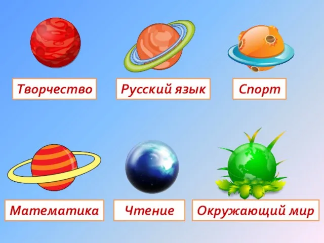 Творчество Русский язык Спорт Математика Чтение Окружающий мир