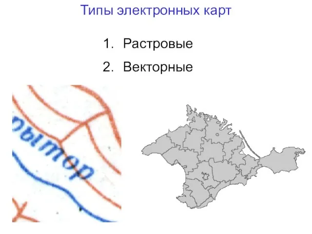 Типы электронных карт Растровые Векторные