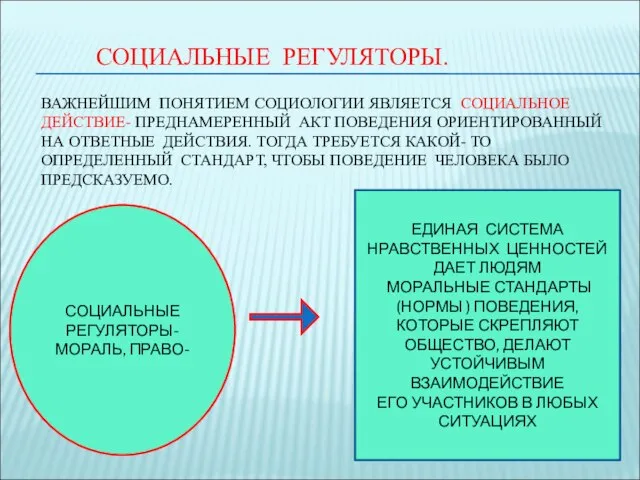 СОЦИАЛЬНЫЕ РЕГУЛЯТОРЫ. ВАЖНЕЙШИМ ПОНЯТИЕМ СОЦИОЛОГИИ ЯВЛЯЕТСЯ СОЦИАЛЬНОЕ ДЕЙСТВИЕ- ПРЕДНАМЕРЕННЫЙ АКТ ПОВЕДЕНИЯ