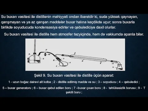 Su buxarı vasitəsi ilə distillənin mahiyyəti ondan ibarətdir ki, suda yüksək