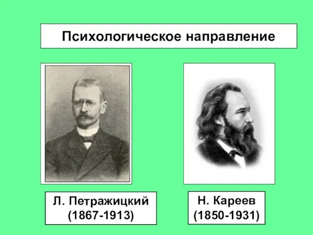 Психологическое направление Л. Петражицкий (1867-1913) Н. Кареев (1850-1931)