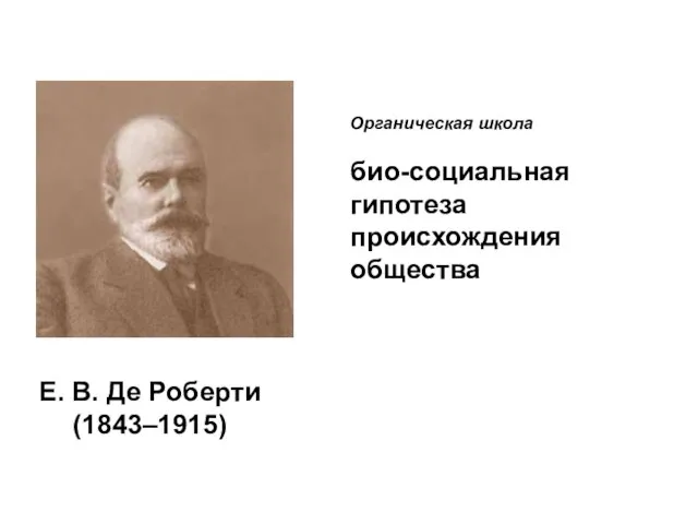 Е. В. Де Роберти (1843–1915) Органическая школа био-социальная гипотеза происхождения общества