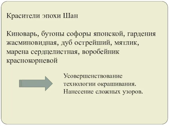 Красители эпохи Шан Киноварь, бутоны софоры японской, гардения жасминовидная, дуб острейший,