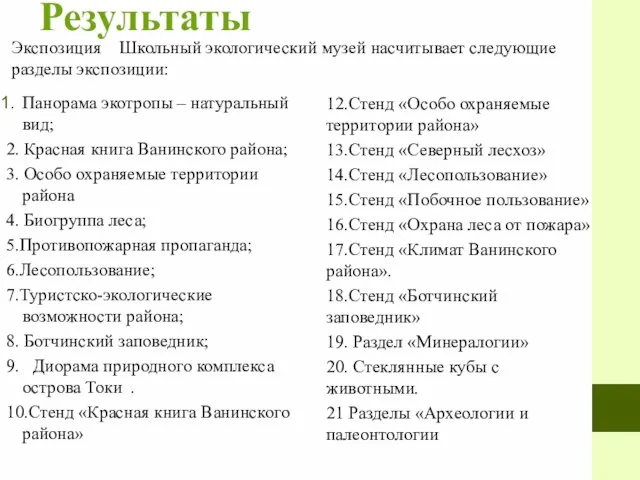 Результаты Панорама экотропы – натуральный вид; 2. Красная книга Ванинского района;