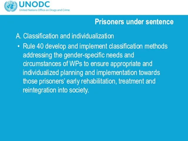 Prisoners under sentence A. Classification and individualization Rule 40 develop and