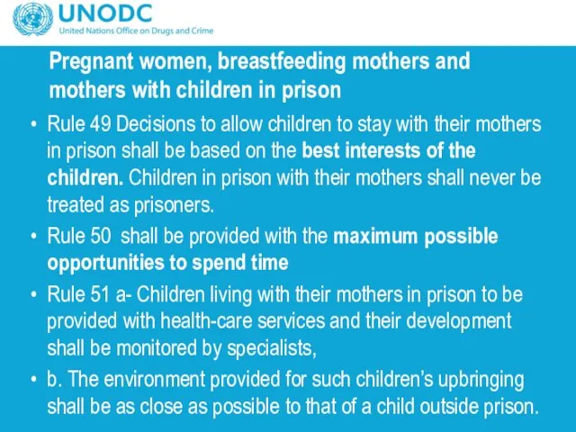 Pregnant women, breastfeeding mothers and mothers with children in prison Rule