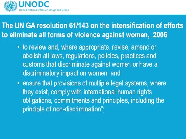 The UN GA resolution 61/143 on the intensification of efforts to